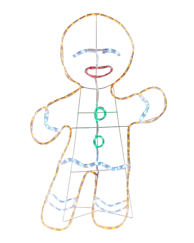 2D Gingerbread Man Rope Light, Multi-Coloured LEDs, 117 cm – Christmas Outdoor Decorative Display