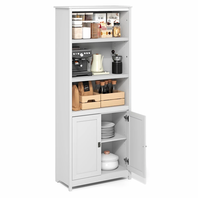 Furinno ROBIN Storage Cabinet, Pantry Cabinet with Adjustable Shelves, Cabinet Organizer with 2 Doors, Kitchen Cabinet, Organization and Storage, for Pantry, Living Room, Home Office, White - Image 1