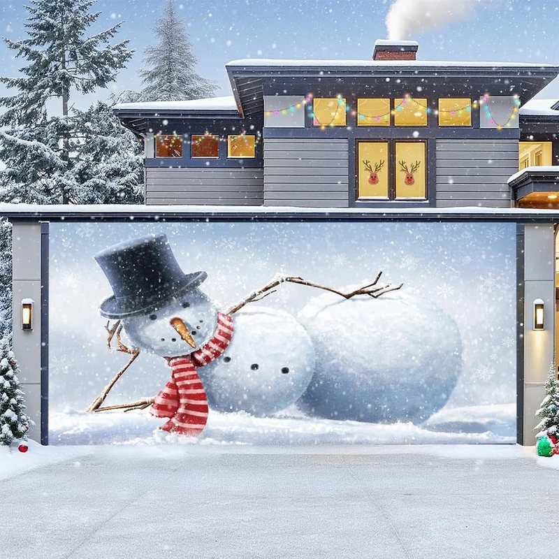 Christmas Garage Door Cover Decorations Outdoor Large Garage Door Banner Christmas Backdrop Decoration for Home Wall Window Patio Yard Outside,Enchanting Snowman,16 * 7FT