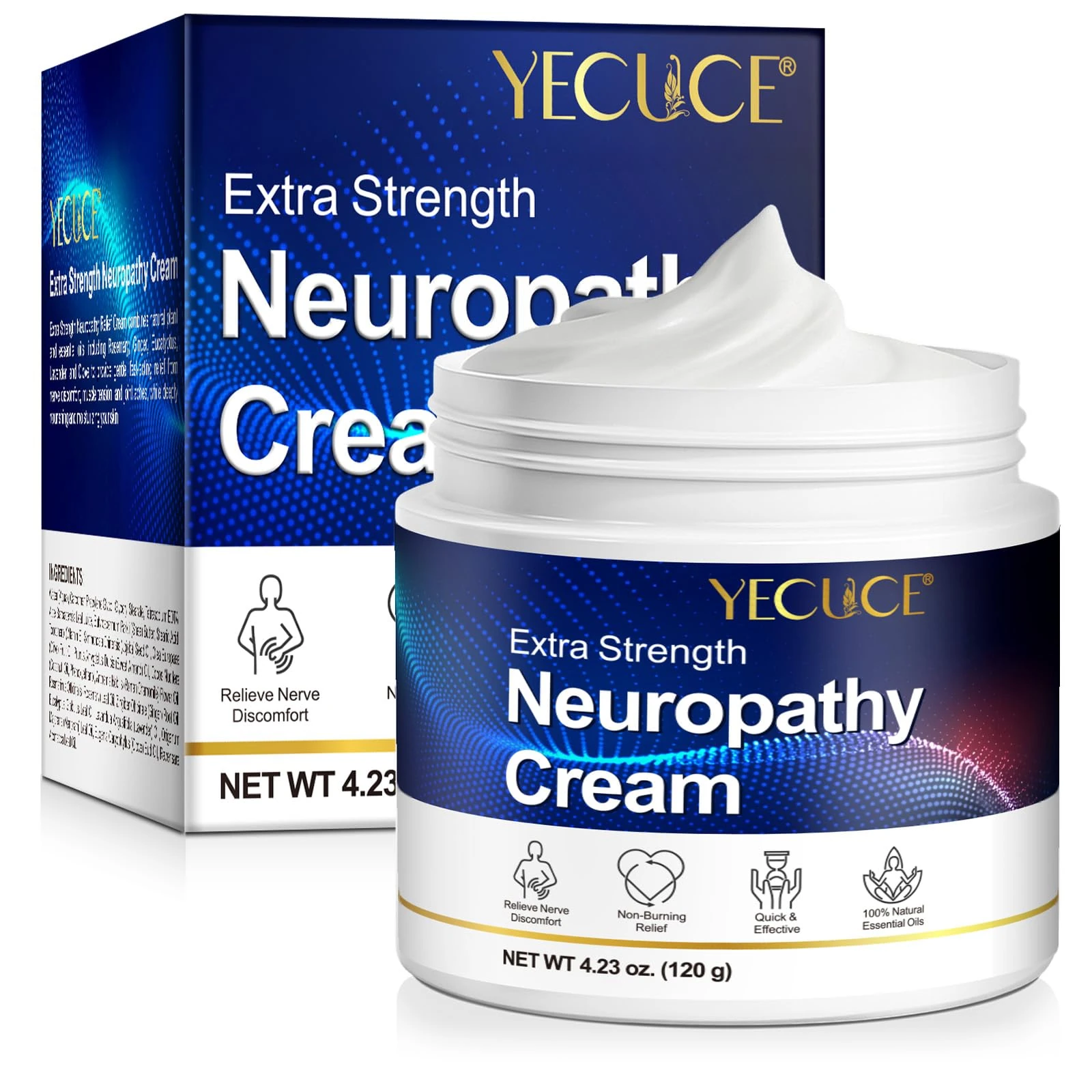 Neuropathy Nerve Relief Cream,Max Strength No-Mess Topical Pain Reliever for Toes, Feet, Fingers, Hands, Legs & Arms, 4.23oz