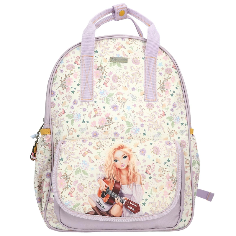 Depesche 13672 TOPModel Cowgirl Backpack in Purple and Cream with Model Motif and Flower Pattern, Bag with Adjustable Straps