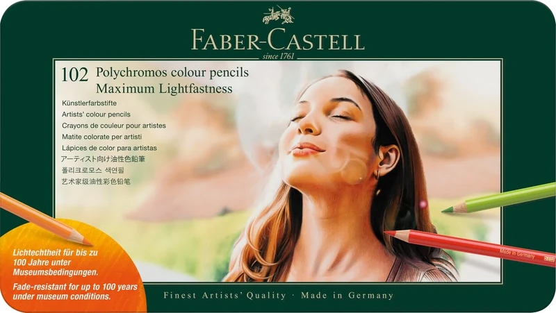Faber-Castell Polychromos Tin of 102 3-Star Lightfast, Art & Graphic Coloured Pencils, Drawing, Sketching, Colouring, Home, School, University