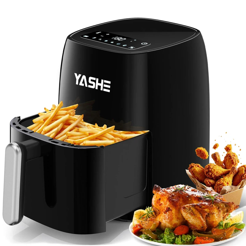 YASHE 4.2L Air Fryer with Tempered Glass LED Touch Screen, 1500W 6 Presets One-Touch Cooking, Adjustable Temp & Time, Dishwasher Safe Nonstick Basket, Oil-Free Healthy Cooking, 1–4 People