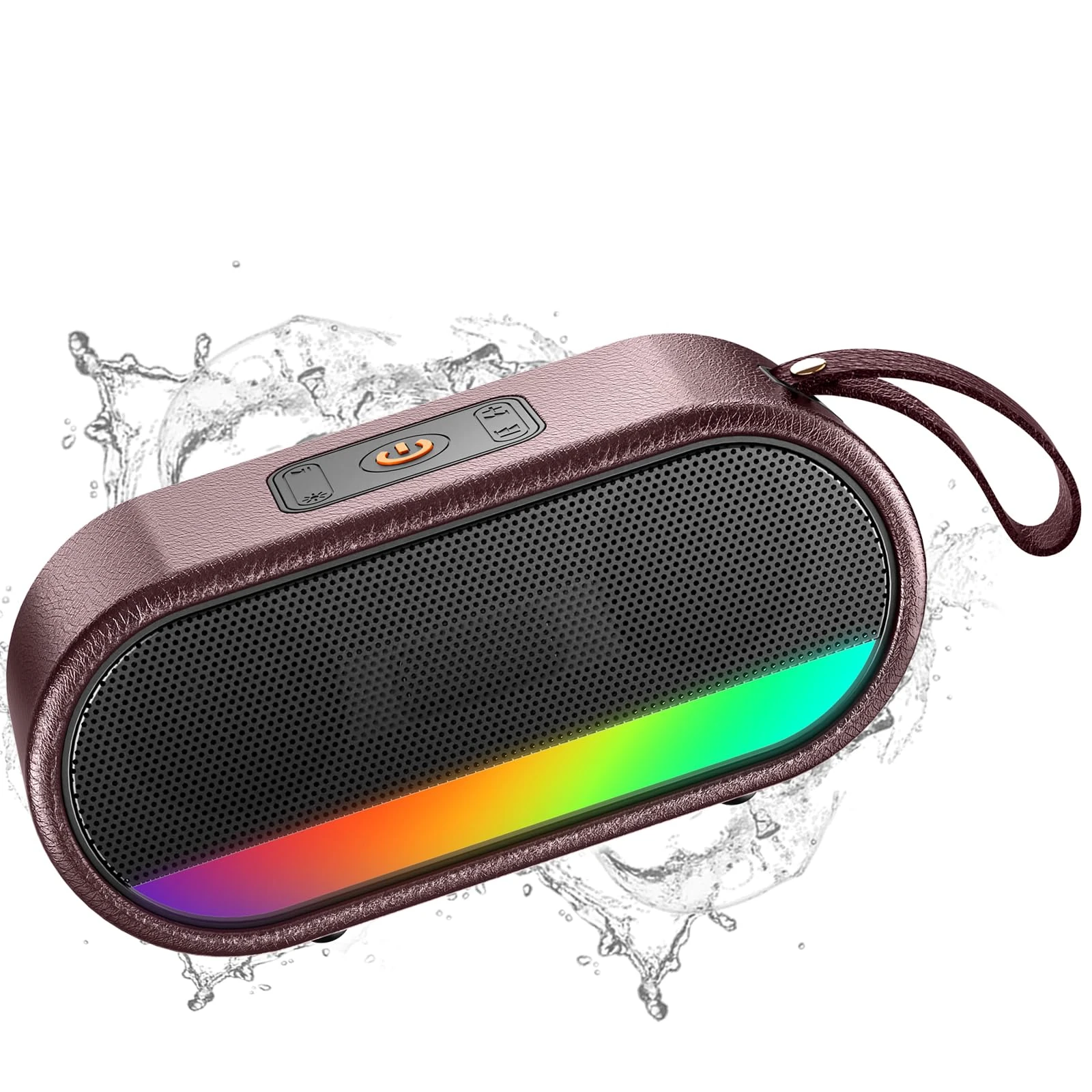 Dyurwa Bluetooth Speaker, Portable Wireless Speaker with Bass Boost, IPX6 Waterproof with LED Light, 10H Playtime, Hands-Free Call, Bluetooth 5.3 Outdoor for Party Travel, Claret