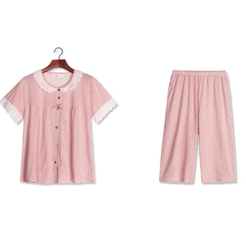 LJIANGD Elegant Ice Silk and Cotton Short Sleeve Pajamas for Women - Soft Home Comfort