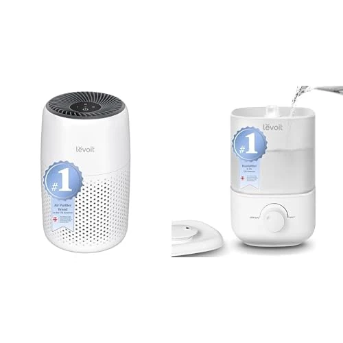 LEVOIT Humidifier & Air Purifier Combo for Bedroom, Ultra-Quiet 23dB Cool Mist Top Fill Humidifier with 360° Nozzle & Auto Shut-Off, Up to 25H Runtime, Plus Core Mini HEPA Filter Air Purifier
