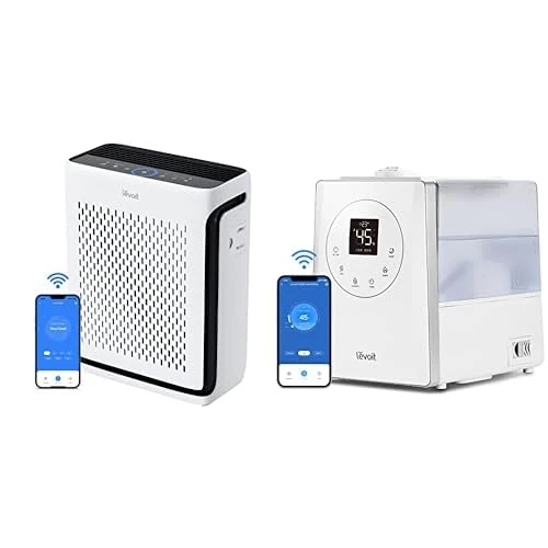 LEVOIT Smart Humidifier & Air Purifier Combo, 6L Top-Fill Warm & Cool Mist Humidifier with Intelligent Humidity Monitor, Essential Oil, Timer, Up to 50H for 70㎡, Plus Vital 100S HEPA Air Purifier