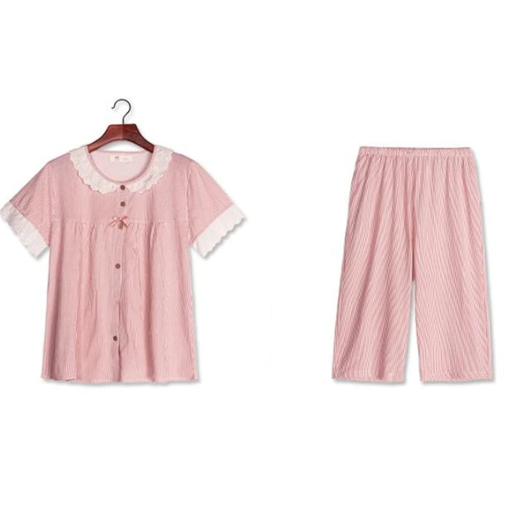 LJIANGD Elegant Ice Silk and Cotton Short Sleeve Pajamas for Women - Soft Home Comfort