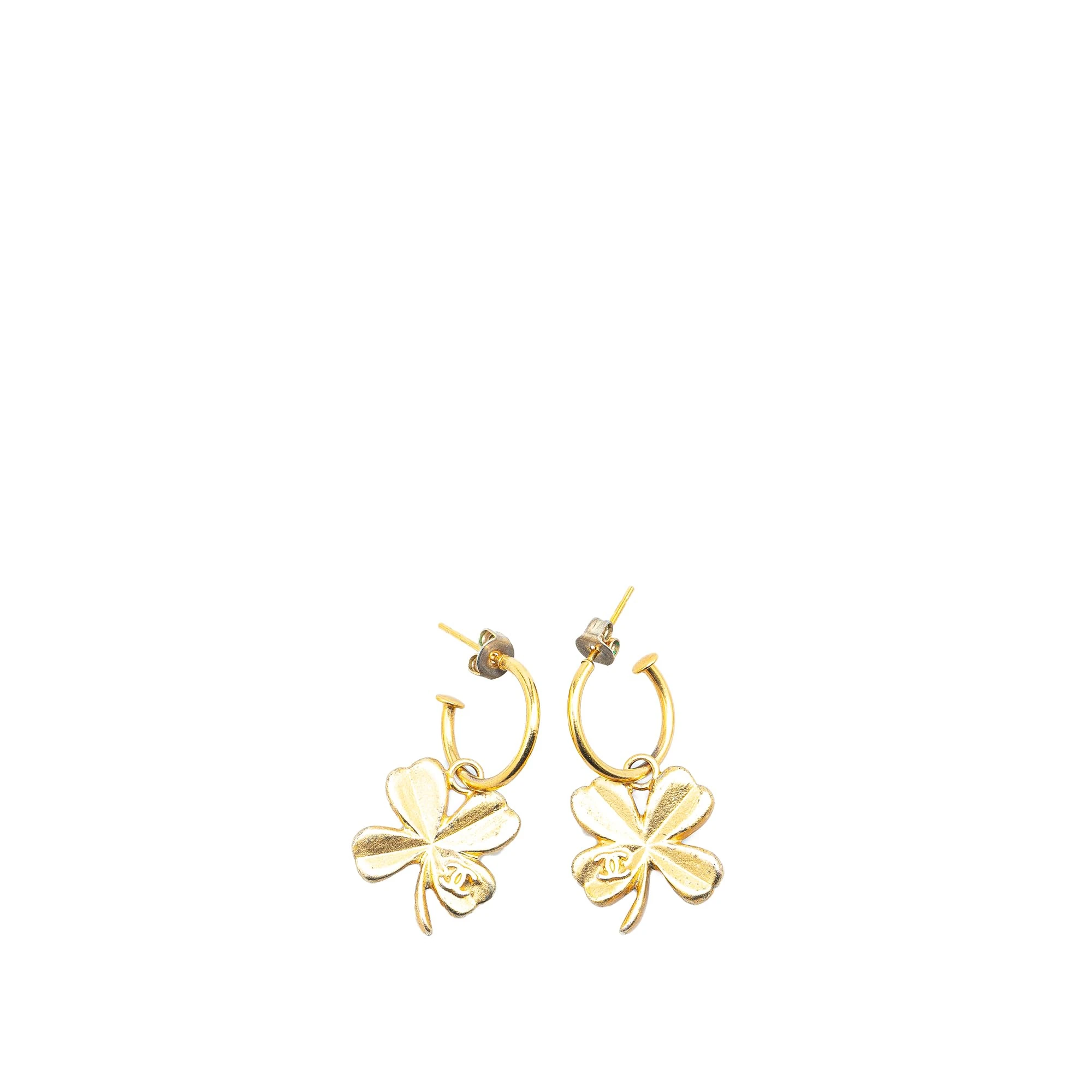 Pre-Loved Gold Plated Clover Hoop Push Back Earrings