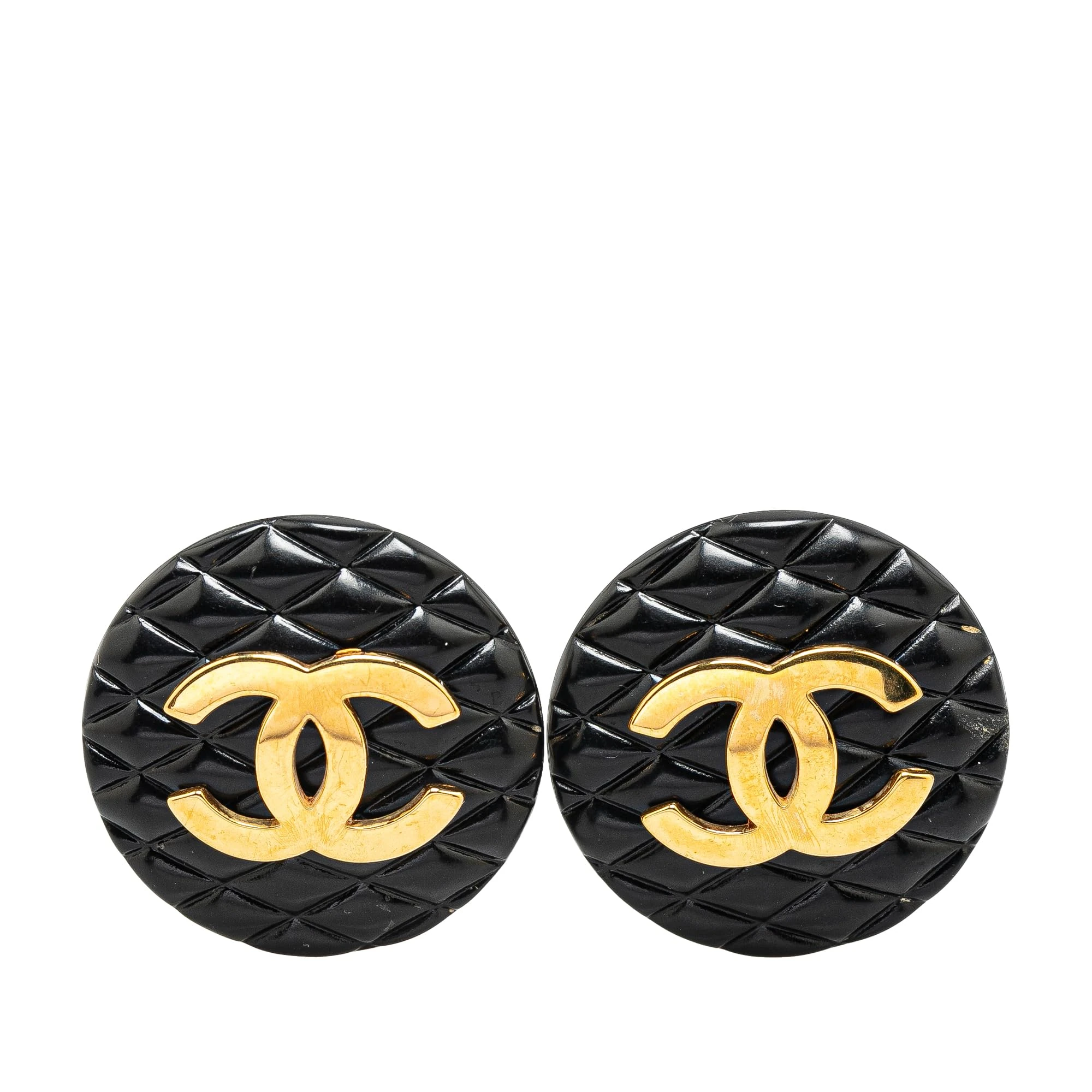 Pre-Loved Resin Quilted CC Button Clip On Earrings