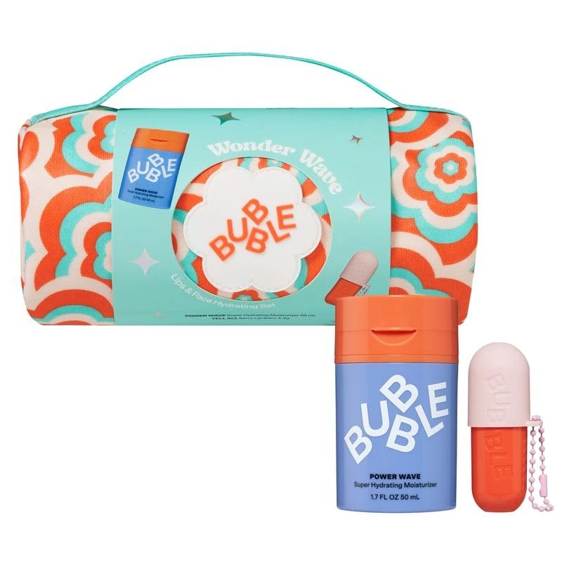 Bubble Skincare Wonder Wave Lips & Face Hydrating Gift Set - Skin Care Set Includes Power Wave Super Hydrating Moisturizer & Tell All Juicy Secret Berry Lip Balm - Travel Case Included (2 Count)