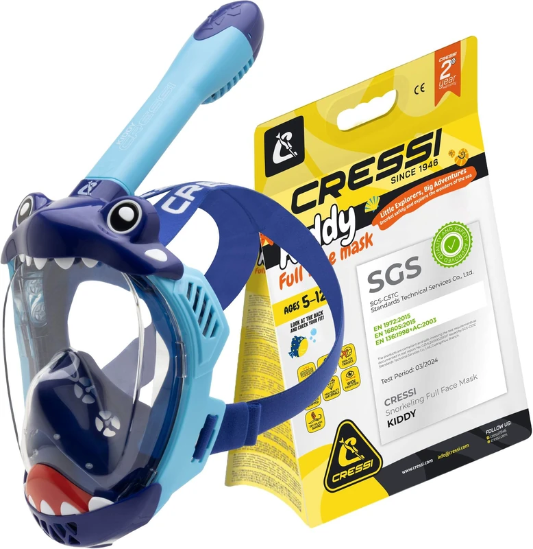 Cressi Kiddy Kids Full Face Mask - Azure Blue Snorkel Mask