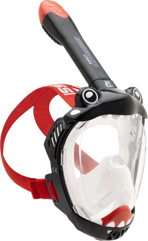 Cressi Kiddy Kids Full Face Mask Black/Clear/Red - CO2 Safe - Designed Specifically for Children, Anti Fog, Exhalation Valve and Dry Snorkel
