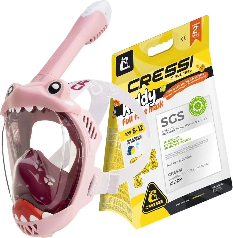 Cressi Kiddy Kids Full Face Mask Pink/Purple/White - CO2 Safe - Designed Specifically for Children, Anti Fog, Exhalation Valve and Dry Snorkel