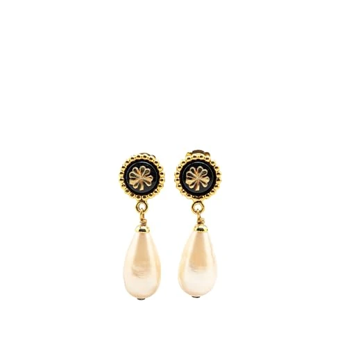 Pre-Loved Gold Plated Clover Faux Pearl Drop Earrings