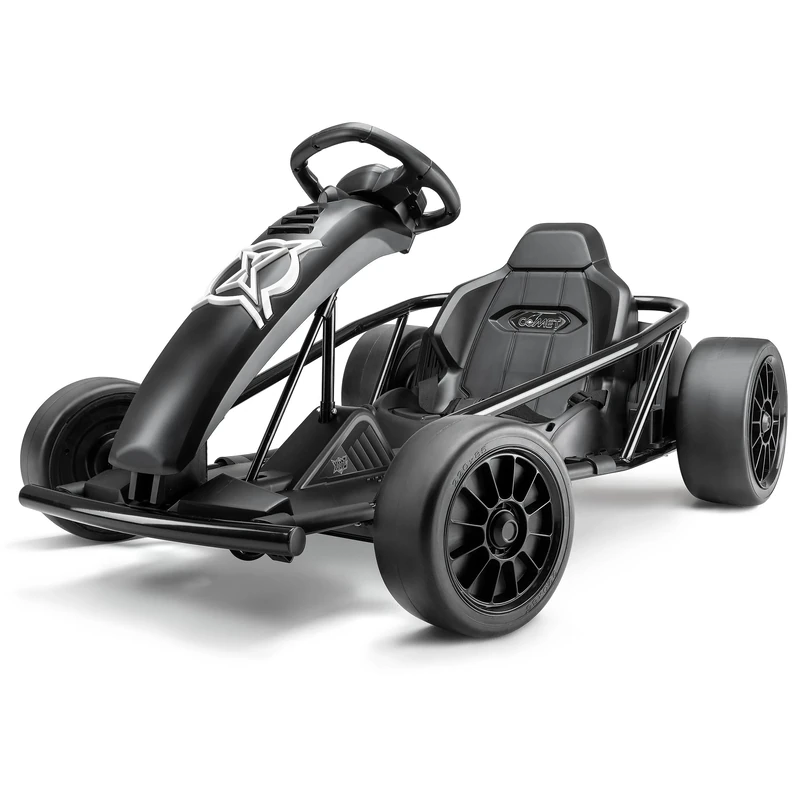 Xootz Comet Electric Go Kart, Kids Ride-On Racing Go Kart, 2 Speed with Drift Mode and Reversing, Steering Wheel, and Pedals, 2 x 12V Rechargeable Batteries, Custom, Black