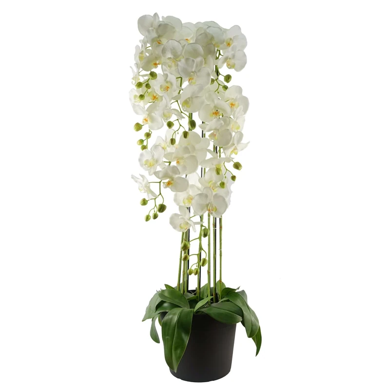 Botanik 110cm Large White Orchid Plant Artifcial 41 REAL TOUCH flowers