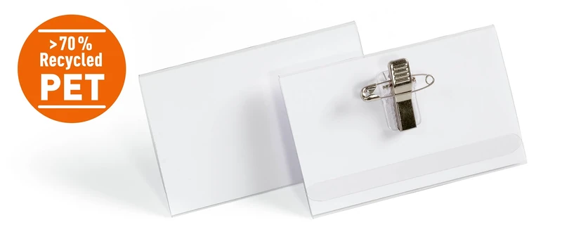 Durable Name Badge with Combi Clip - 54 x 90mm - Made from Recycled PET Material - Pack of 50 Easy to Use Name Tags