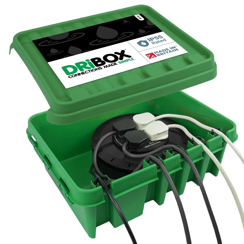 DRiBOX – Large Green IP55 Weatherproof Outdoor Electrical Connection Box 40 x 31 x 14.5cm – Power Cord Enclosure for Christmas Lights, Timers, Extension Cables, Leads, Reels, Transformers (3 Boxes)