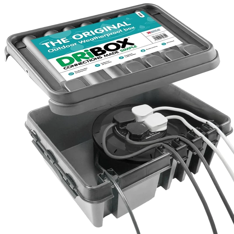 DRiBOX – Large Grey IP55 Weatherproof Outdoor Electrical Connection Box 40 x 31 x 14.5cm – Power Cord Enclosure for Christmas Lights, Timers, Extension Cables, Leads, Reels, Transformers (3 Boxes)