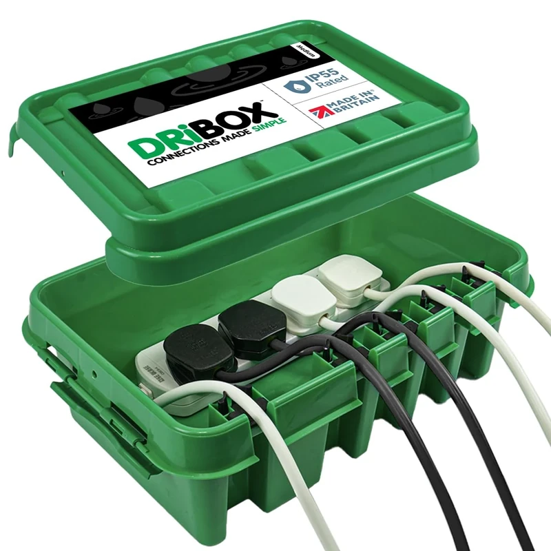DRiBOX – Medium Green IP55 Weatherproof Outdoor Electrical Connection Box 34 x 22 x 11.7cm – Power Cord Enclosure for Christmas Lights, Timers, Extension Cables, Leads, Reels, Transformers (3 Boxes)