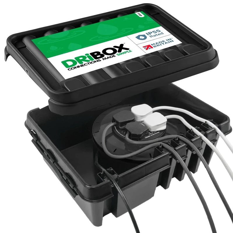 DRiBOX – Large Black IP55 Weatherproof Outdoor Electrical Connection Box 40 x 31 x 14.5cm – Power Cord Enclosure for Christmas Lights, Timers, Extension Cables, Leads, Reels, Transformers (3 Boxes)