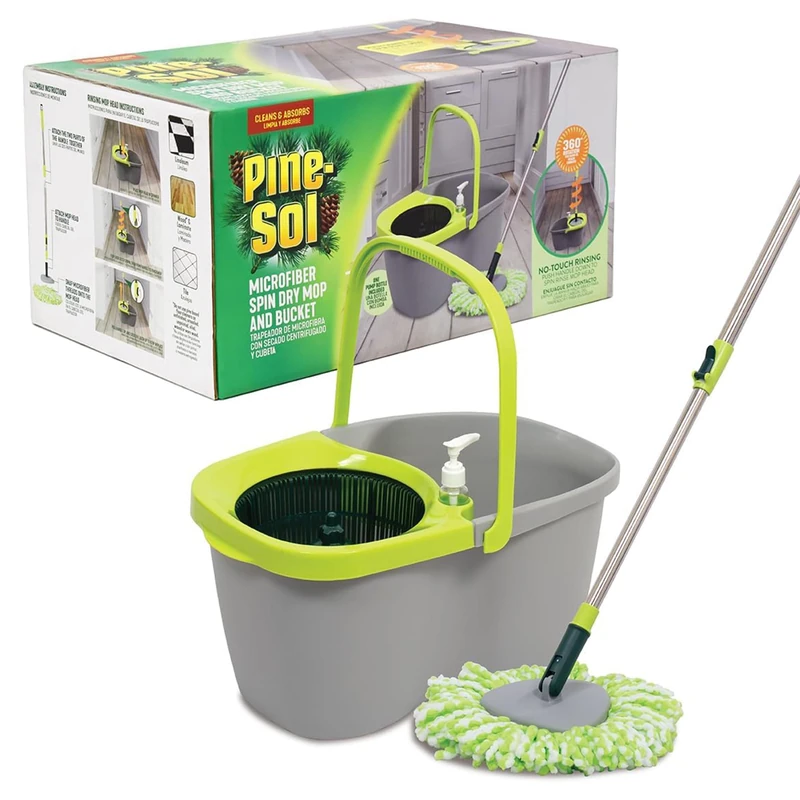 Pine-Sol Spin Mop and Bucket Set - Microfiber Mop Head with Extendable Handle and Easy Wring Bucket - Multi Surface Floor Cleaning System for Wet Mopping - Image 1