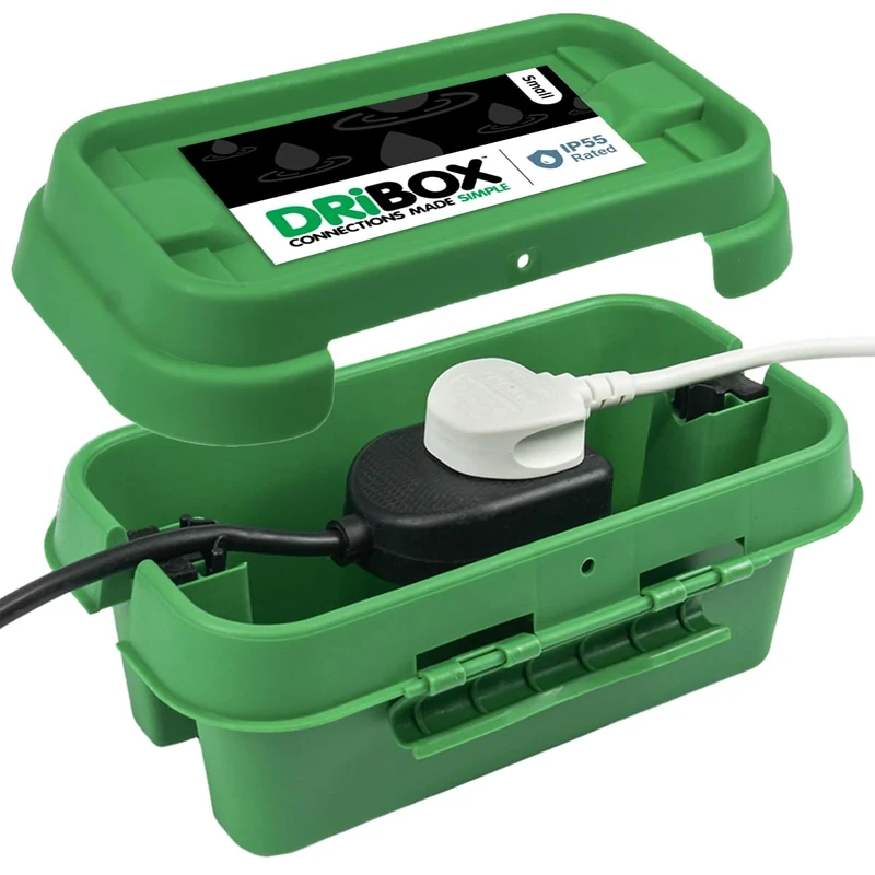 DRiBOX – Small Green IP55 Weatherproof Outdoor Electrical Connection Box 25.5 x 14.1 x 10.2cm – Power Cord Enclosure for Christmas Lights, Timers, Extension Cable, Leads, Reels, Transformers (5 Boxes)