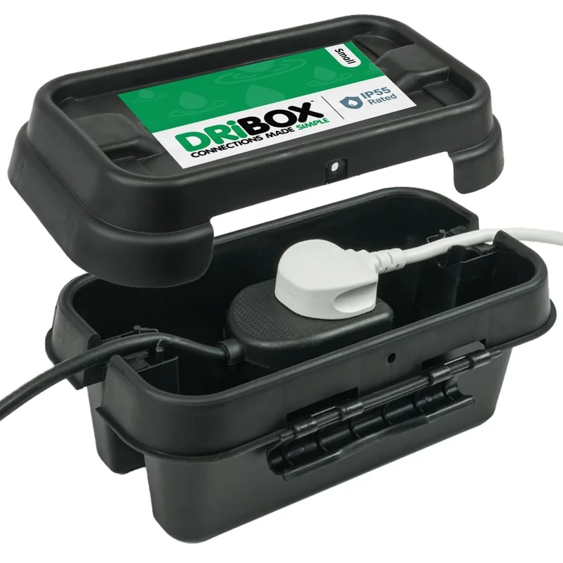 DRiBOX – Small Black IP55 Weatherproof Outdoor Electrical Connection Box 25.5 x 14.1 x 10.2cm – Power Cord Enclosure for Christmas Lights, Timers, Extension Cable, Leads, Reels, Transformers (5 Boxes)