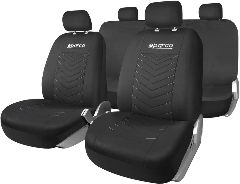Sparco Origin Complete Seat Cover Set, Black/Grey, Universal, Sporty Design, Side Airbag Compatible, Durable and Breathable Fabric