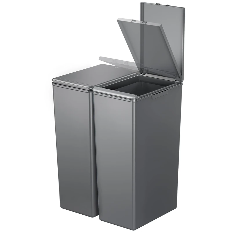 EKO Morandi Twin Pack (2 x 40L) Kitchen Bin with Touch-Top Lids, Plastic Double Bins with Recycling Stickers and Easy-Clean Finish, for Home or Office, Dark Grey