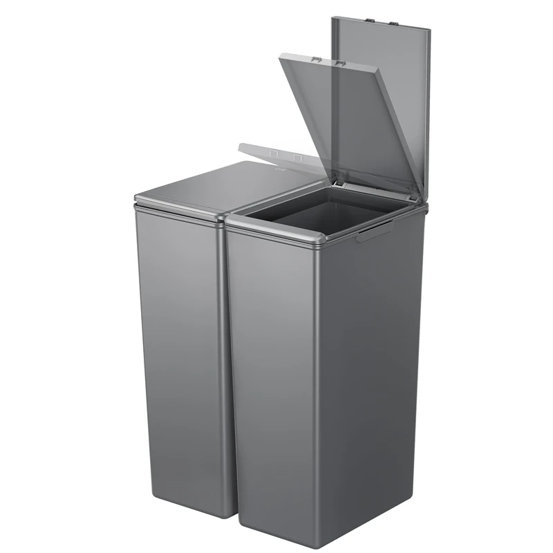 EKO Morandi Twin Pack (2 x 30L) Kitchen Bin with Touch-Top Lids, Plastic Double Bins with Recycling Stickers and Easy-Clean Finish, for Home or Office, Dark Grey
