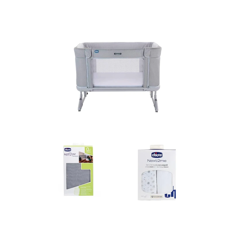 Chicco Next2Me Forever Cot Bundle with Next2Me Forever Bedside Cot, Night Breeze Mattress Protector and Crib Set 2 Pieces (2 sheets), Confetti, CHICCOBUNDLE11