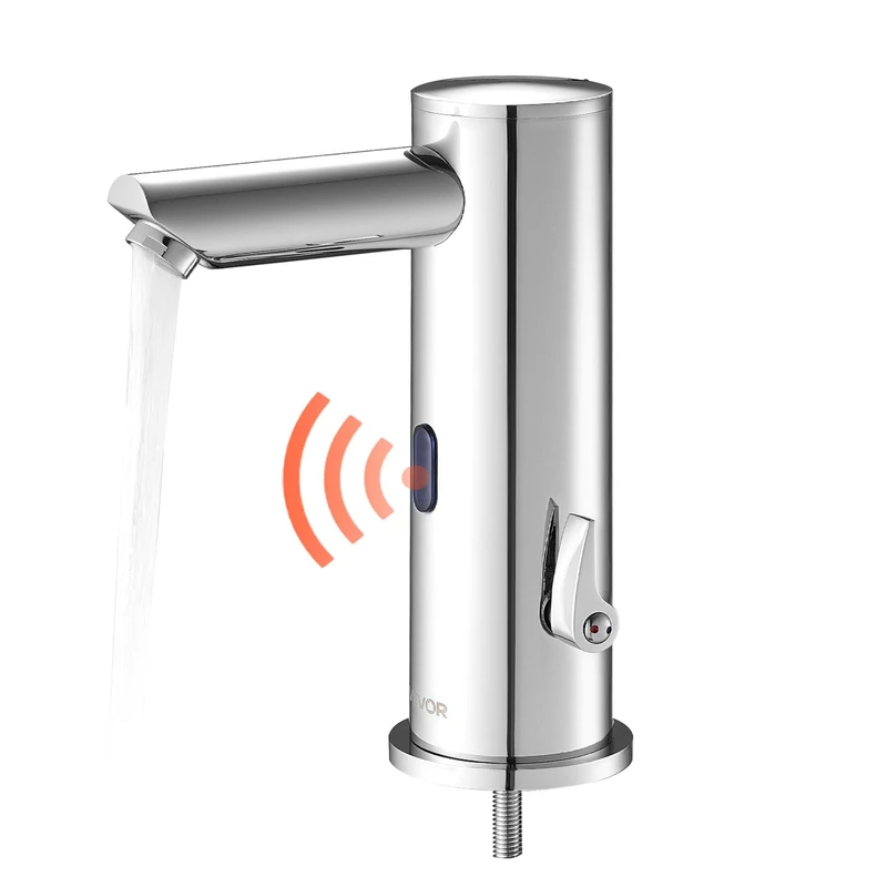 VEVOR Touchless Bathroom Sink Faucet, Automatic Motion Sensor Restroom Toilet Faucet, Hands Free Adjustable Cold Hot Single Handle Water Mixer Battery Operated for 9.5 mm Pipe,Brushed Nickel Silver - Image 1