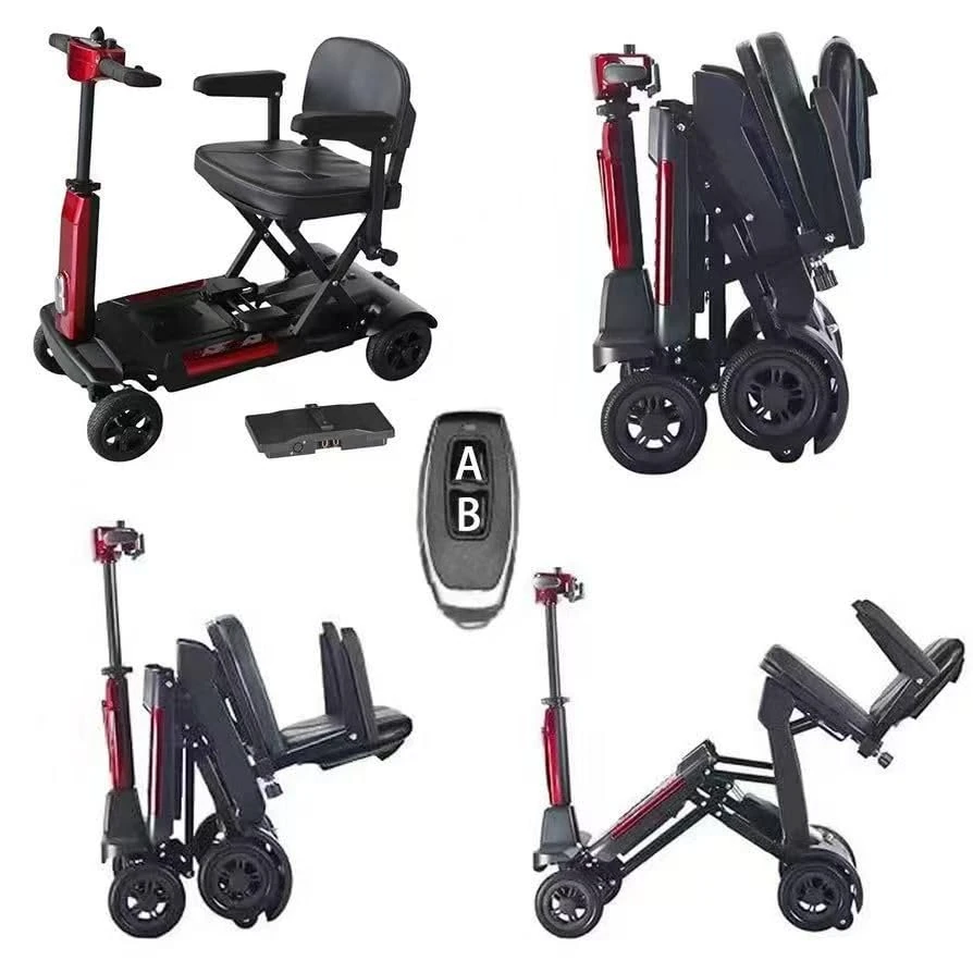 Automatic Folding Mobility Scooter, 22 KG Lightweight, Auto Folding Travel Scooter, Mobility Chair, Magnetic Brakes, Aluminium Frame, 180W Brushless Motor, Arm Rest, 20 KM Removable Battery, Remote