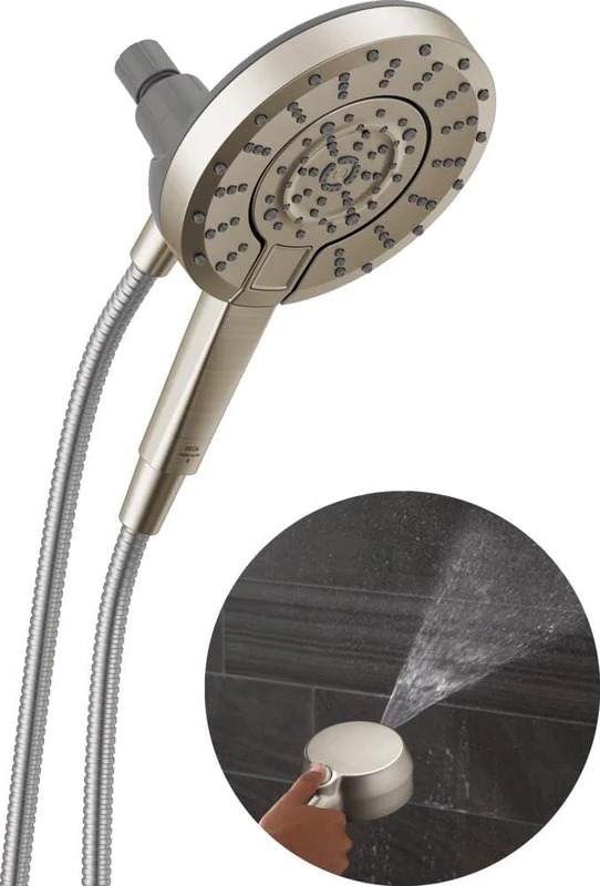 Delta 5-Setting In2ition 2-in-1 Double Shower Head with Handheld High Pressure ProClean Spray, Brushed Nickel Detachable Shower Head with Hose, 1.75 GPM Flow Rate, SpotShield Brushed Nickel 75548SN