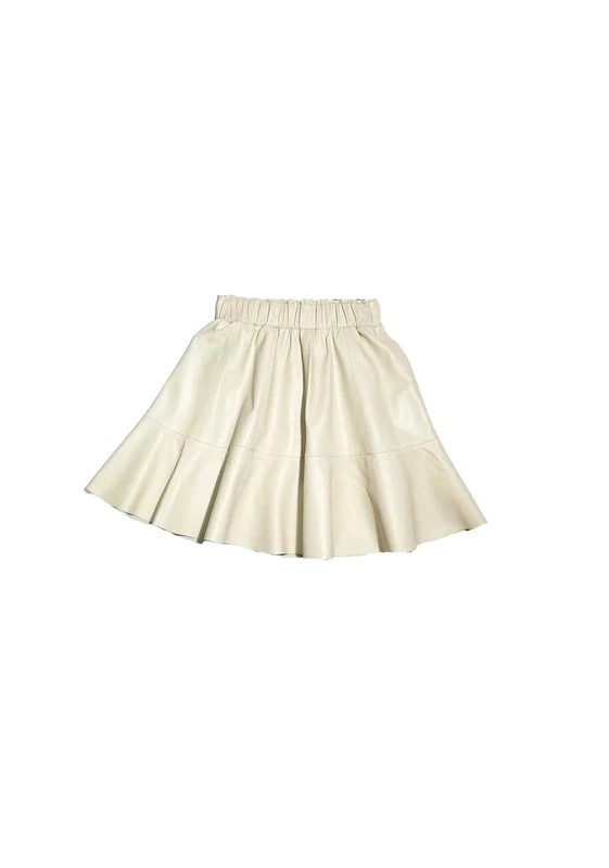 Women Real Leather Short Skirts Elastic Waist Anti-Exposure Slim-Fit Sheepskin Pleated Mini A-Line Skirts Beige White