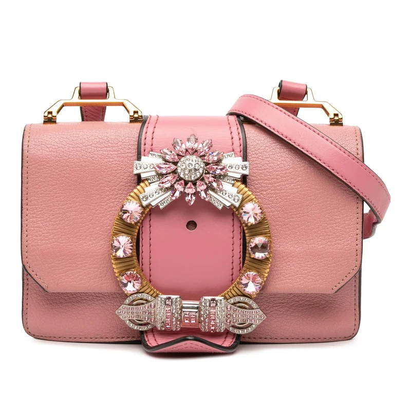 Miu Miu Pre-Loved Goatskin Madras Soft Calf Crystal Embellished Crossbody Bag