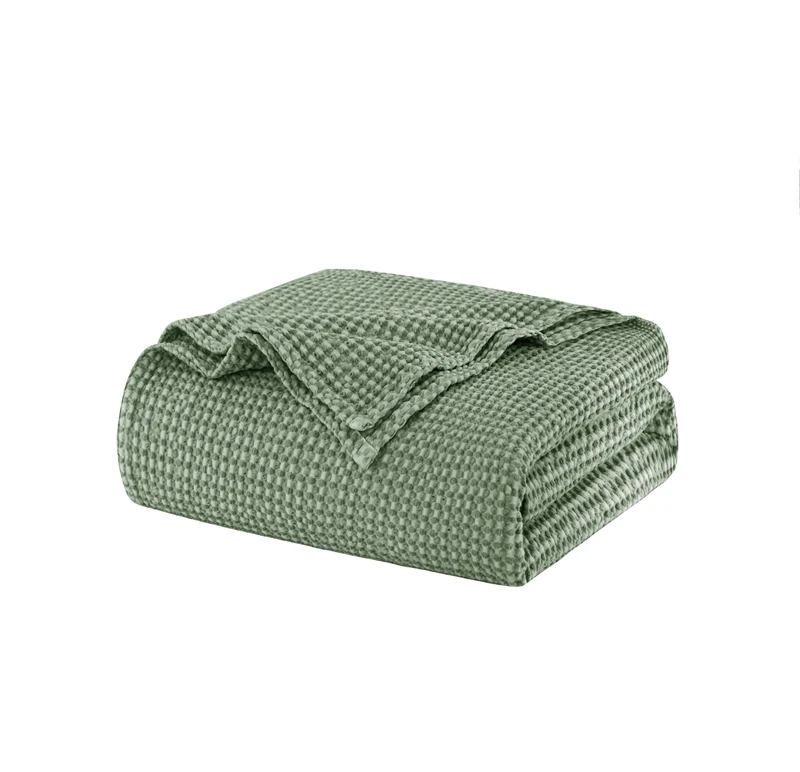Talasily 100% Cotton Blanket Queen Size for Bed - Lightweight & Breathable All Season Bedding -Soft Waffle Weave Blanket,Machine Washable,Green,90x90 Inches