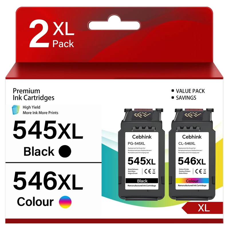 545 XL 546 XL Ink Cartridges Remanufactured for Canon Ink Cartridges 545XL 546XL PG545XL Black CL546XL Colour Work for Canon TS3350 TS3355 TS3300 MG3050 TR4550 MG2950 TR4551 TS3100 printer (2 Pack)