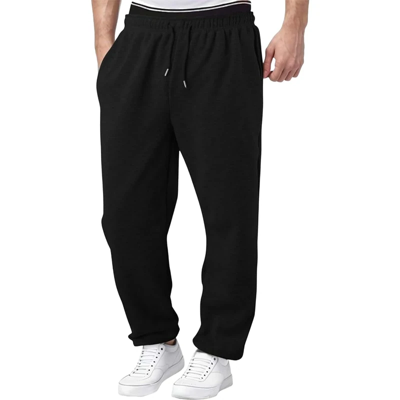 Shffuw Mens Sweatpants Joggers for Men UK Tracksuit Jogging Bottoms Straight Leg Open Hem Baggy Joggers Elastic Waist Drawstring Trousers Gym Workout Gym Track Pants Casual Cotton Winter Trousers