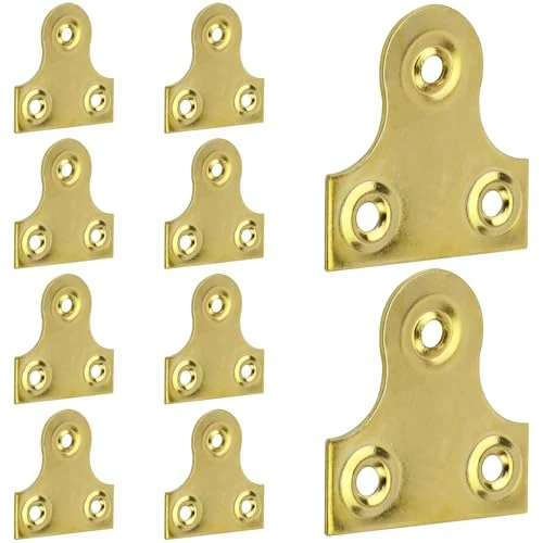 Lunhoo Pack of 10 Brass Picture Hanging Plates for Photo Frame, 38mm Plain Mirror Glass Frame Hanging Fixing Plates (Gold)