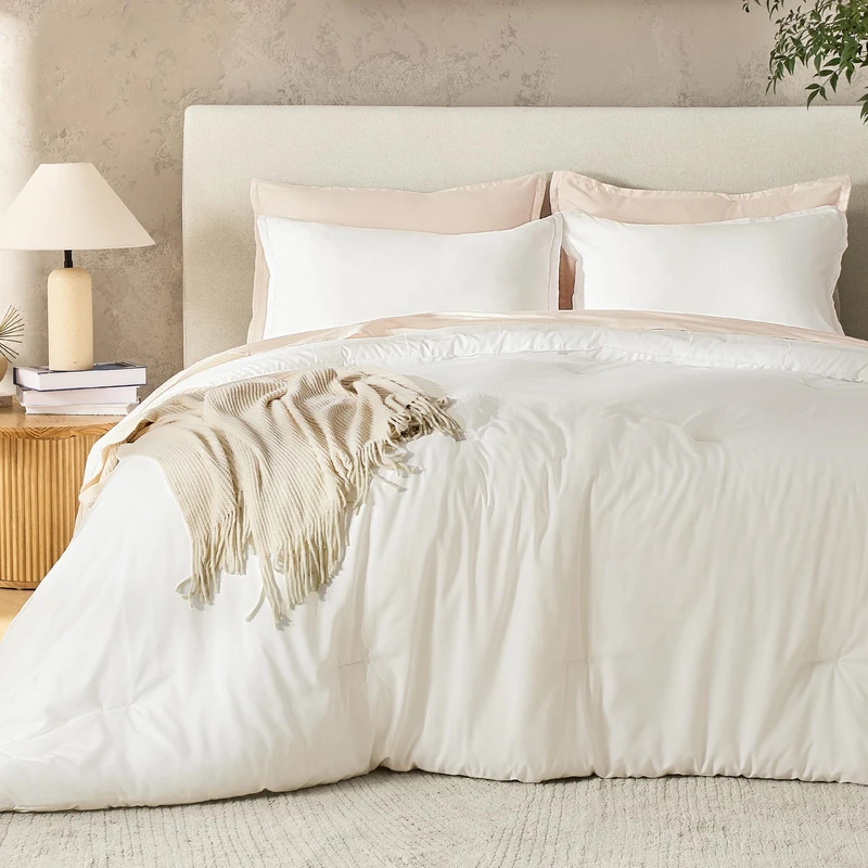 Andency Ivory California King Comforter Set, 3 Pieces Cream Cal King Lightweight Soft Solid Bed Comforter, Oversized Fluffy Microfiber Bedding Set (104x96In, 2 Pillowcases)