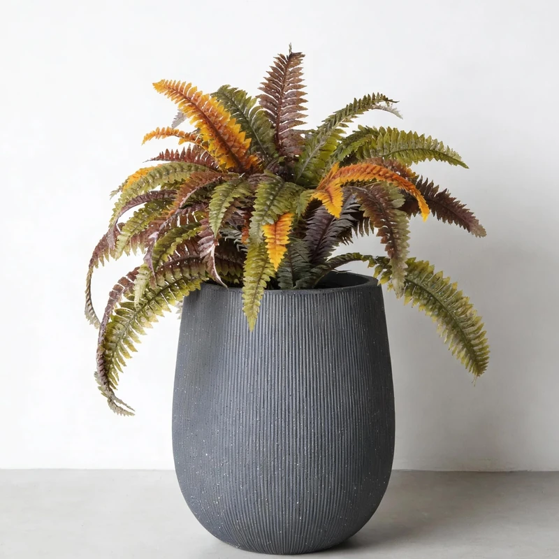 Worth Garden Large Dark Gray Round Planter, 12.5" x 18.5" Lightweight Magnesium Oxide Cement Plant Pot with a Striped Textured Finish, Raised Pattern Concrete Look, Drainage Hole, Indoor & Outdoor