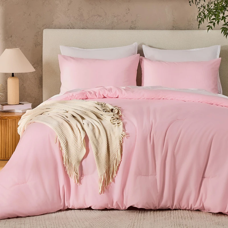 Andency Pink California King Comforter Set, 3 Pieces Cal King Lightweight Soft Solid Bed Comforter, Oversized Fluffy Microfiber Bedding Set (104x96In, 2 Pillowcases)