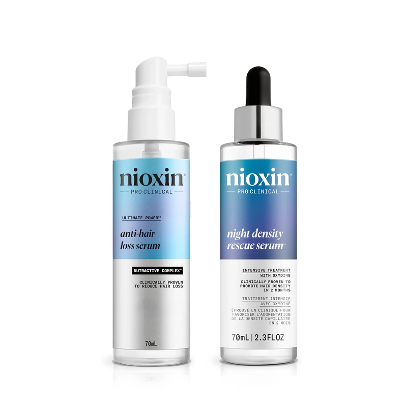 Nioxin Hair Growth & Thickening Bundle – Night Density Rescue Serum & Anti-Hair Loss Leave-On Scalp Treatment with Ginger, Caffeine & Niacinamide for Thinning Hair (70ml+70ml)