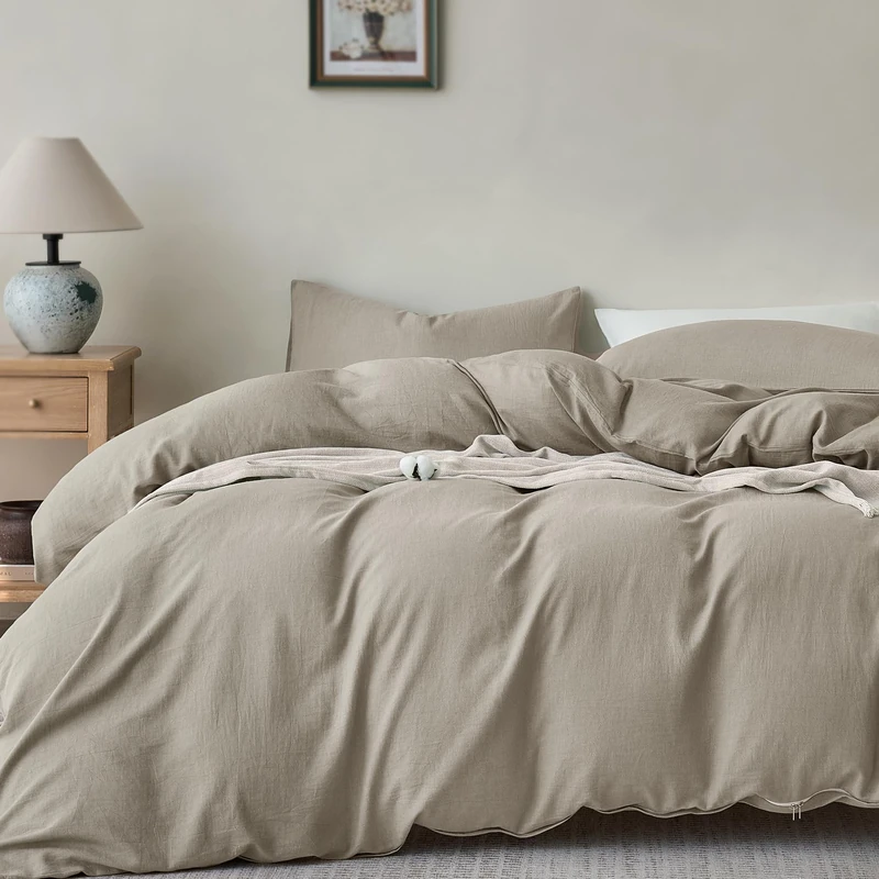 JELLYMONI 100% Cotton Full Duvet Cover Set, Washed Linen-Like Texture