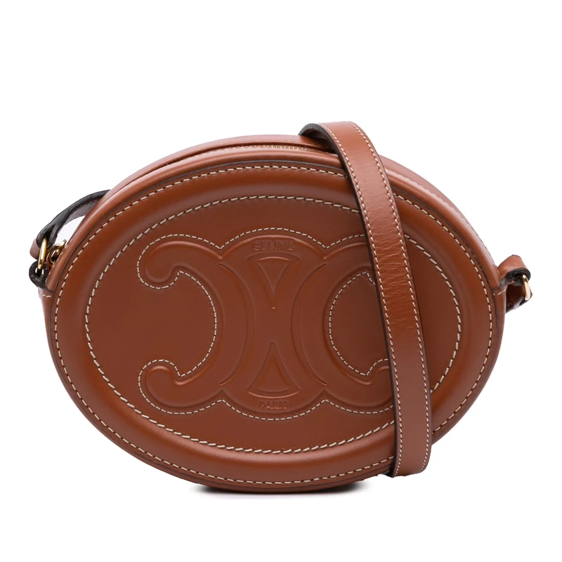 Celine Pre-Loved Small Calfskin Cuir Triomphe Oval Crossbody Bag