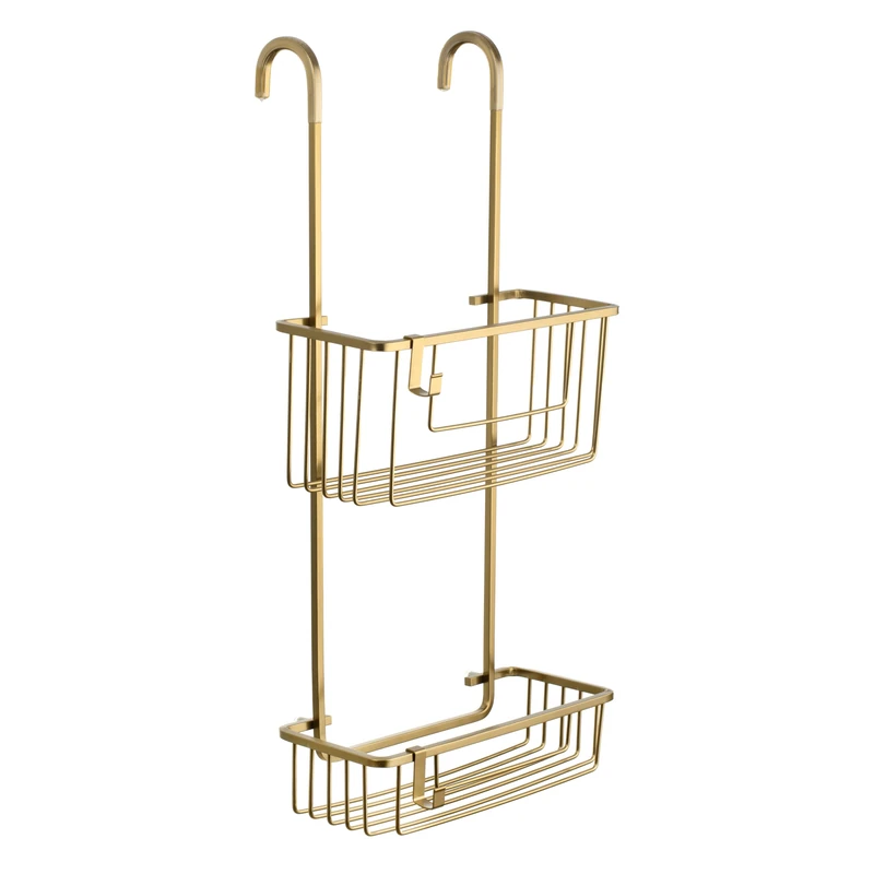 TATAY Shower Shelf for Shower Screen Aluminium | Resists Humidity and Corrosion | Supports 16 kg | Easy No-Drill Installation | Modern Design | Efficient Drainage | 28 x 15,5 x 56 cm - Gold