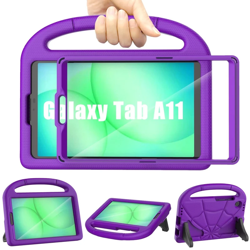 Kids Case for Samsung Galaxy Tab A11 8.7inch 2025/Galaxy Tab A9 8.7inch 2023, Mansiruyi Lightweight Shockproof Samsung A11/A9 Tablet Case with Screen Protector Handle Stand for Galaxy A11/A9 -Purple